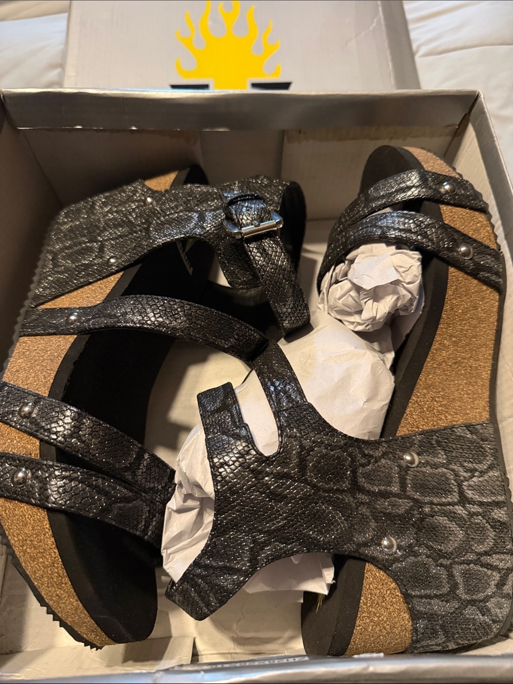 Volatile Black Textured Wedge Sandals with Buckle